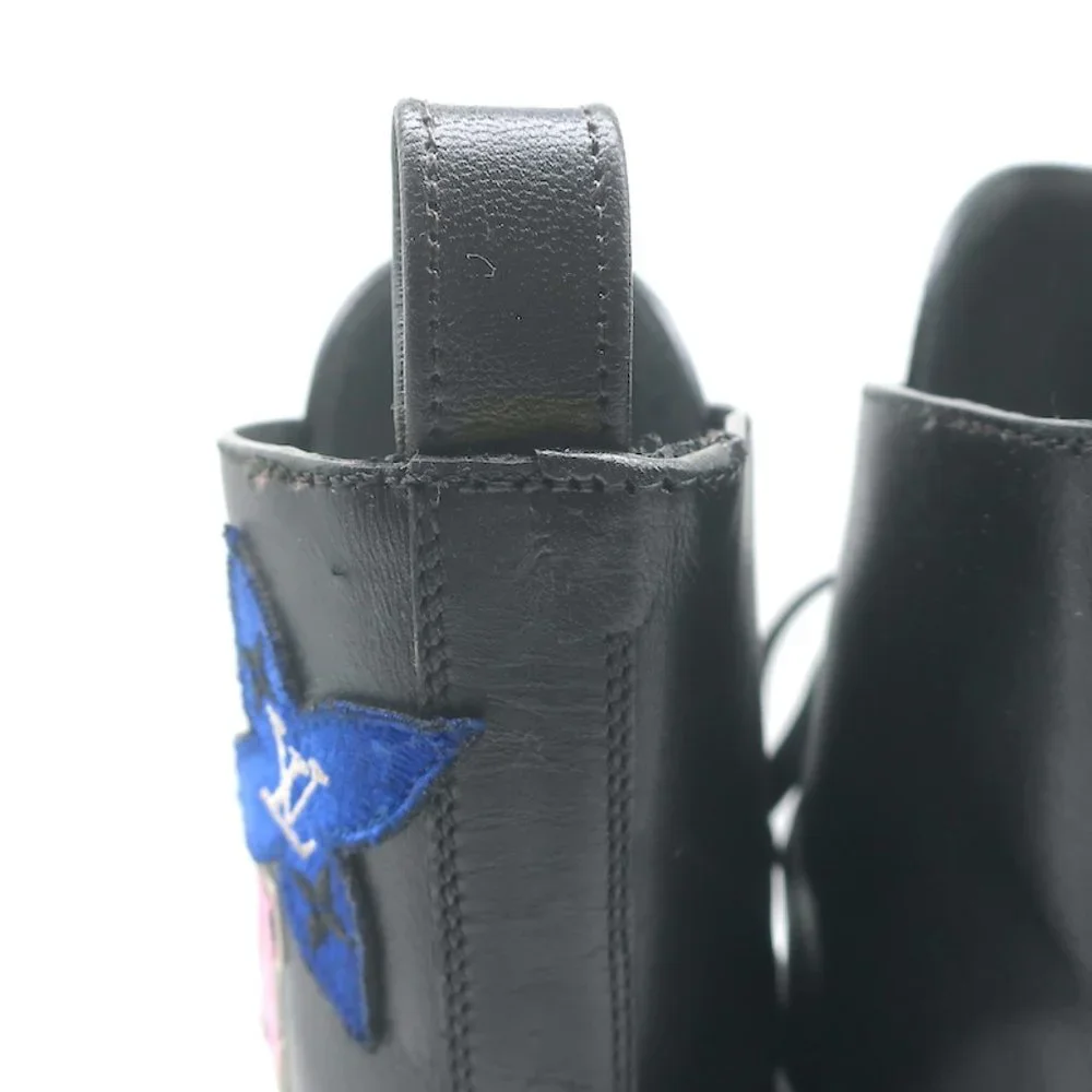 LOUIS VUITTON RANGER BOOTS WITH PATCHES BLACK LEATHER SIZE 40 FLAT COMBAT BOOTS - Picture 9 of 12